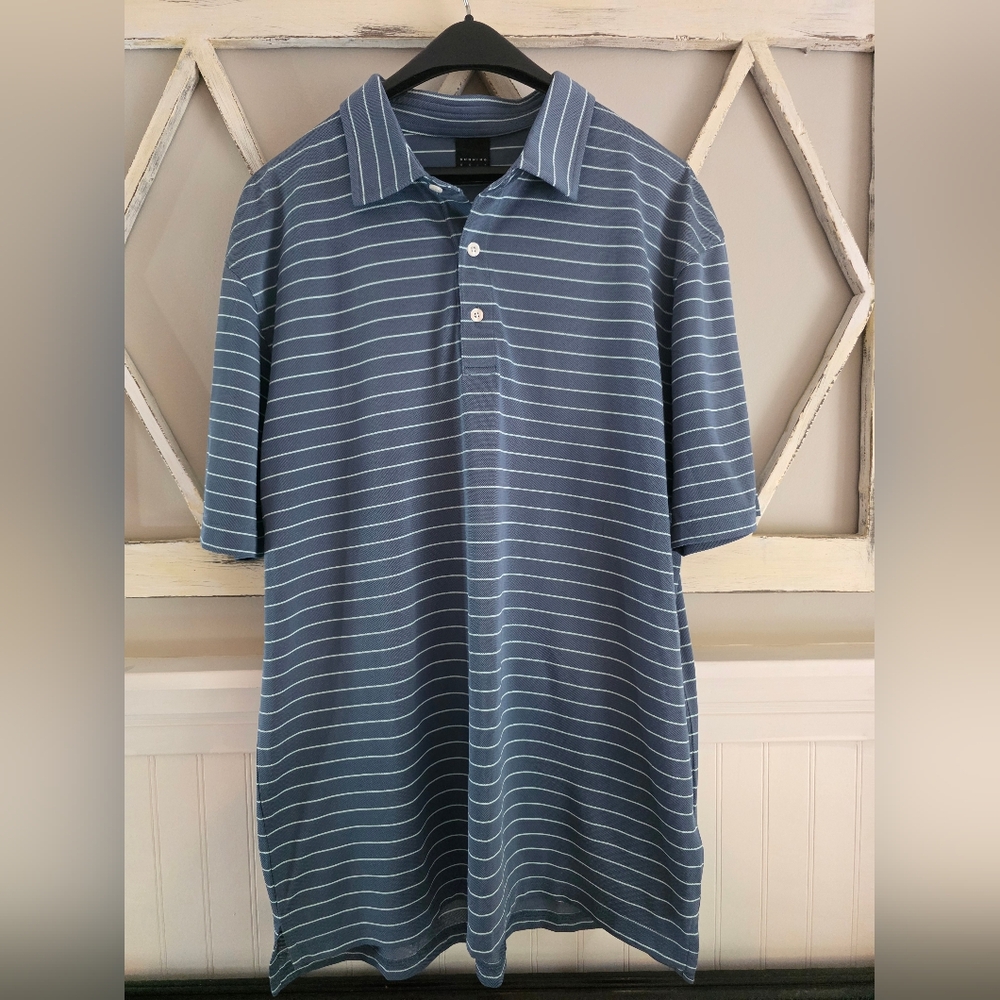 Dunning Men's Striped Golf Polo Shirt Performance Sports Navy Blue Size XL